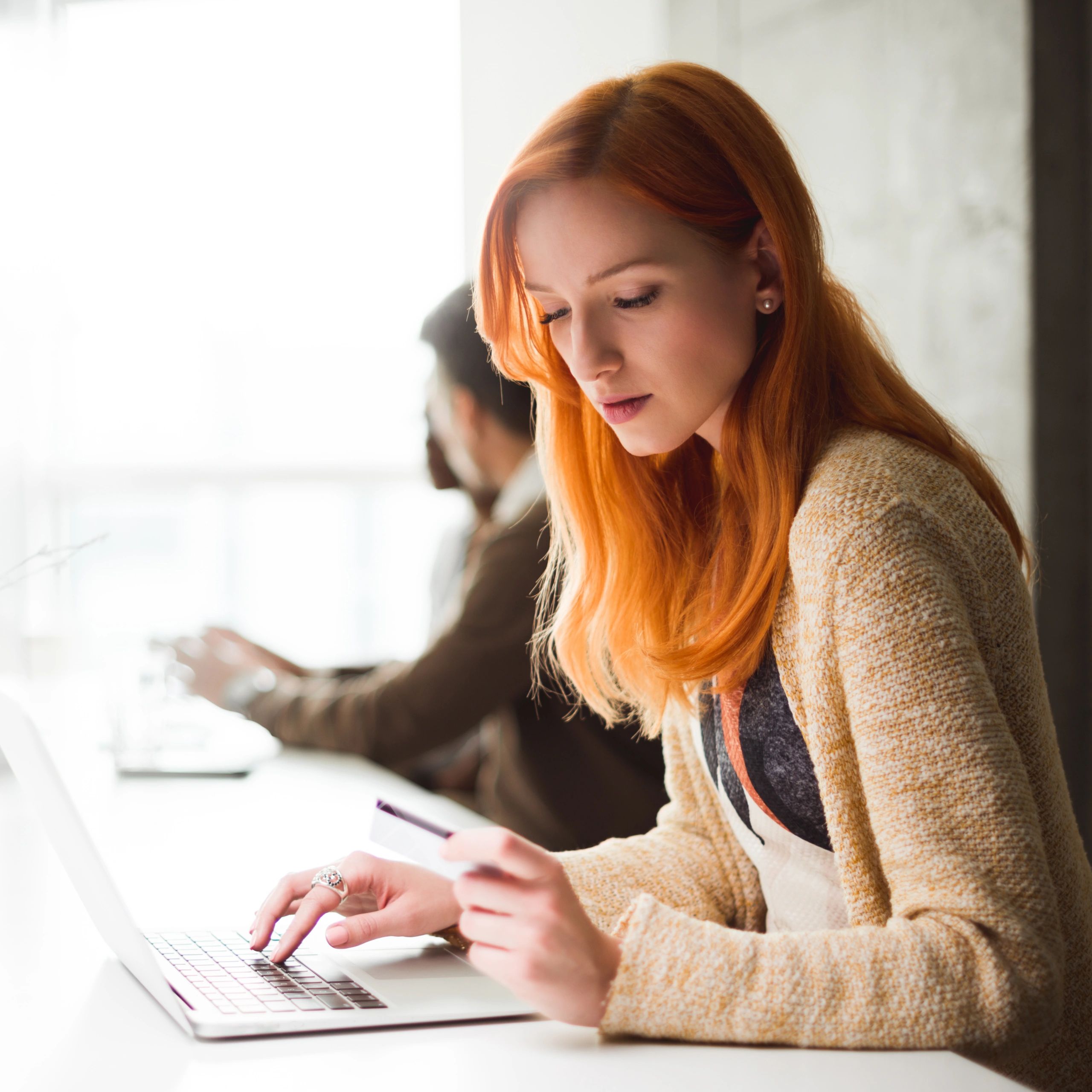 Portrait of happy online shopper