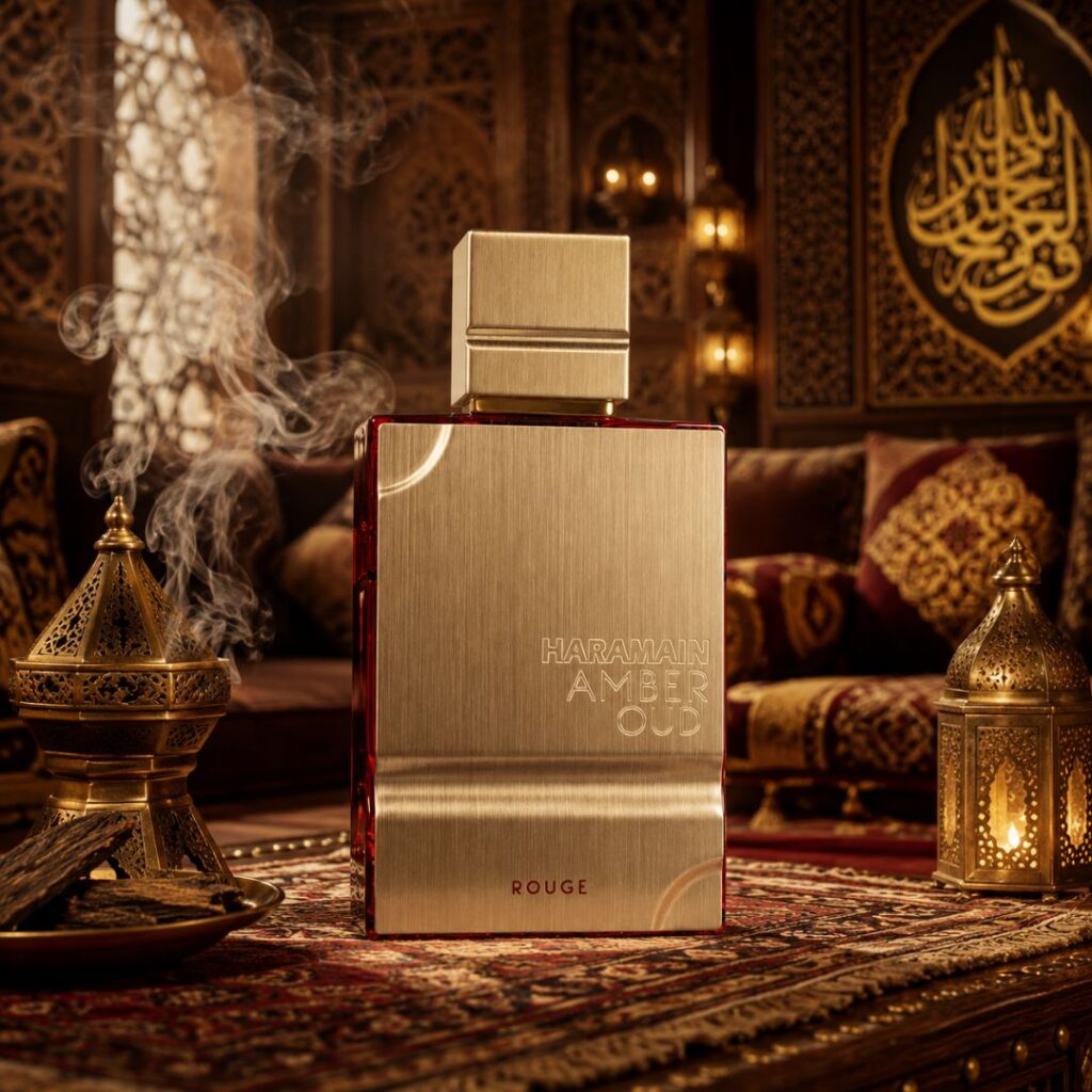 Amber Oud Rouge EDP 60ml by Al Haramain luxury Arabian perfume bottle with premium packaging