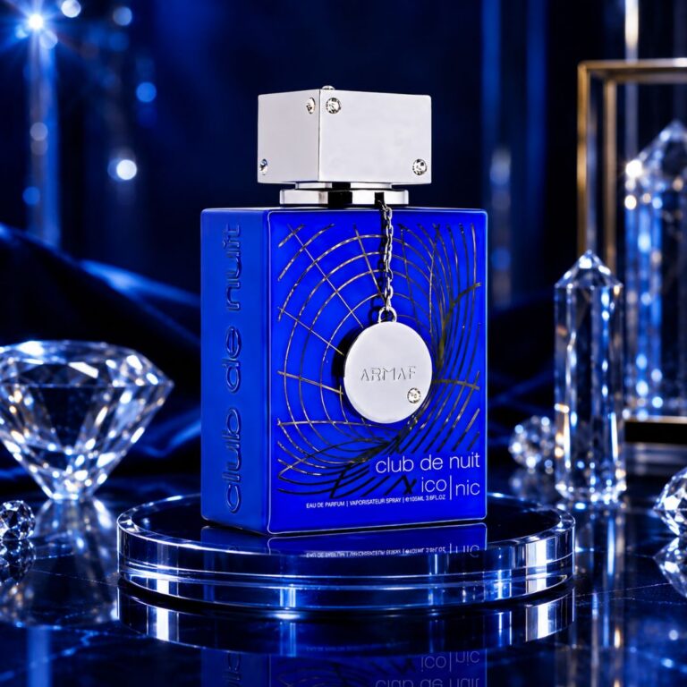 Premium Club De Nuit Blue Iconic perfume bottle by Armaf featuring grapefruit, mint, amber, and sandalwood notes.